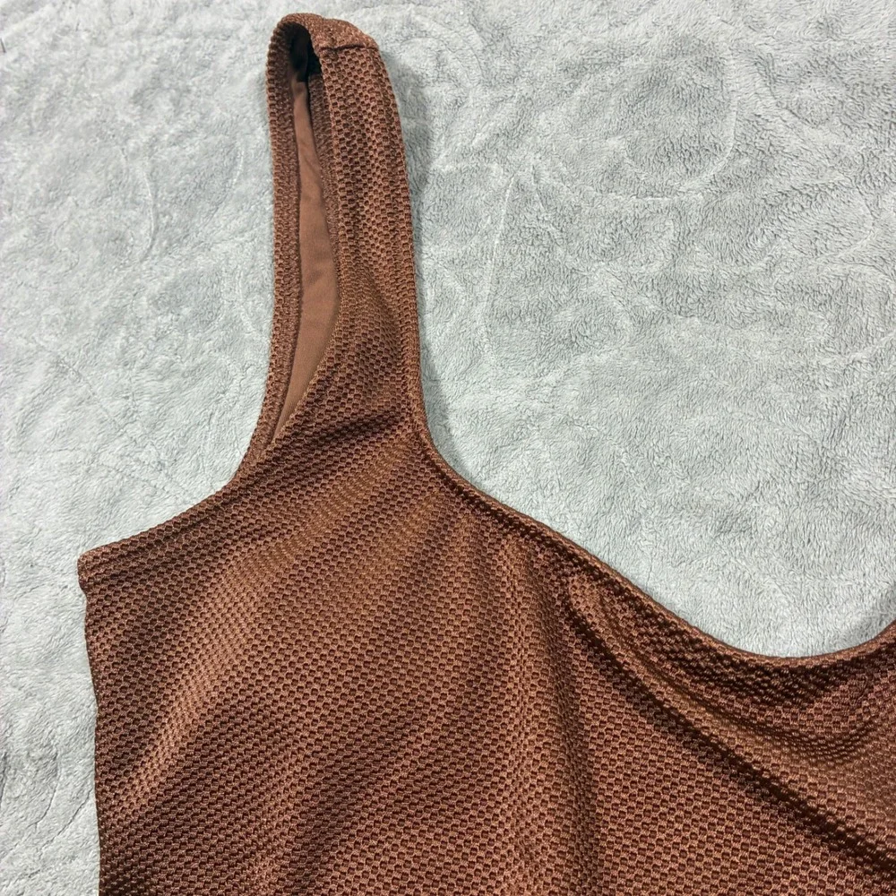 Aerie Brown Textured One Piece Swimsuit Size S Cheeky Scoop Neck Neutral